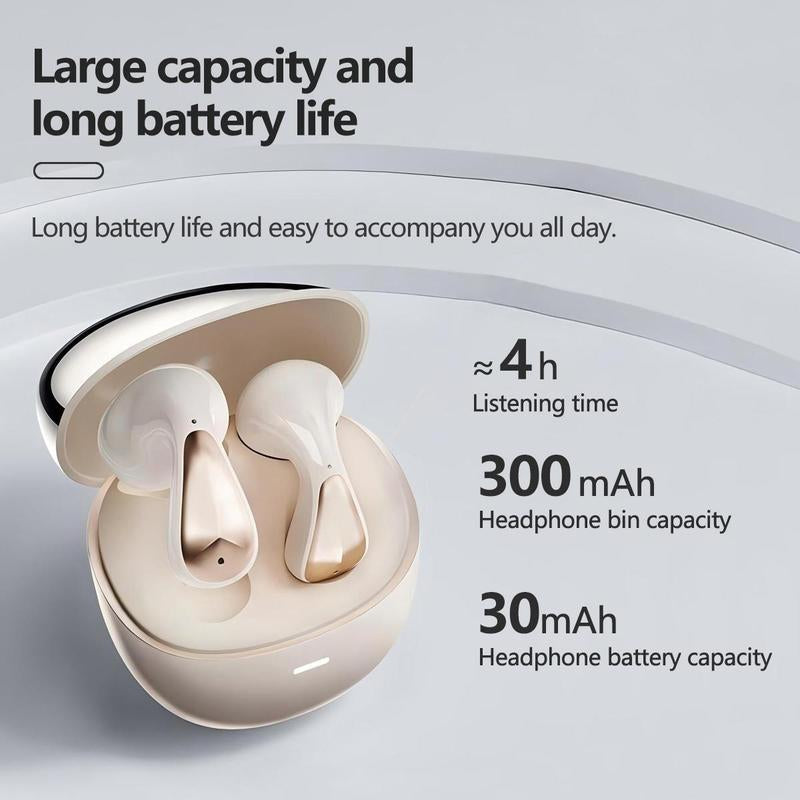 Semi-In-Ear Design Wireless Earphone, Touch Control Earphone with Charging Case, Hifi HD Sound Quality Earbuds for Sports