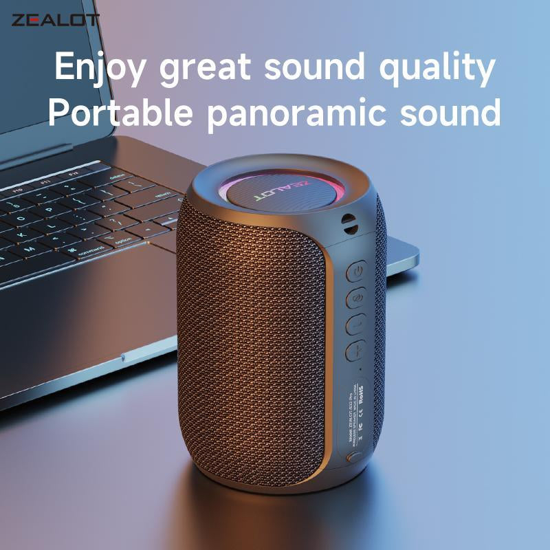 ZEALOT Portable Wireless Bluetooth-Compatible Speaker, 15W Stereo Sound System Speaker with RGB Dynamic Lighting Effect, Waterproof Splashes Resistant Wireless Speaker for Home Outdoor Camping, Portable Speaker