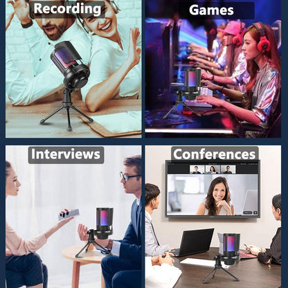 USB Microphones for Fall, USB Gaming Mic with Anti-Vibration Mount, Mini Mic with RGB Light & Pop Filter, Plug & Play Noise Cancellation Condenser Mic for Streaming & Podcasting, Condenser Microphone, Streaming Microphone, Podcast Microphone