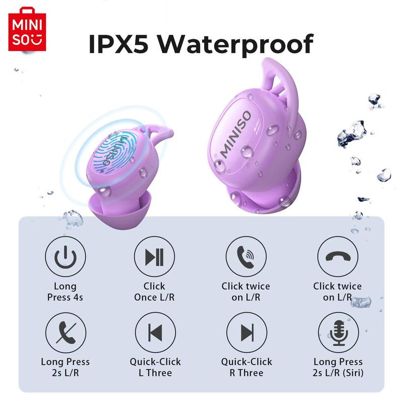 Christmas MINISO Sleep Wireless Earphone, In-Ear Design Noise Cancelling Earphone with Charging Case, Bluetooth-Compatible Earbuds for Sleeping, Working, Sports