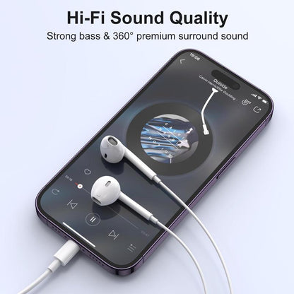 Earbuds, Wired Earphones (Built-In Microphone & Volume Control) Noise Canceling Isolating Headphones for Iphone 14/13/12/11/SE/X/XR/XS/8/7 Audio Button Connector Headset