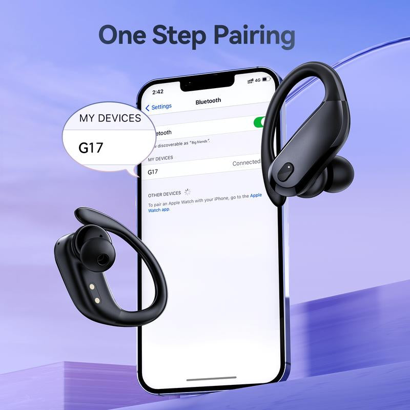 Wireless Earbuds V5.3: Over-Ear Buds with 90Hrs Playback, Wireless Charging, Waterproof Design, Sports Earhooks, Dual Power Display