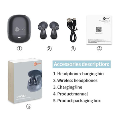 Semi-In-Ear Design Wireless Earphone, Touch Control Earphone with Charging Case, Hifi HD Sound Quality Earbuds for Sports