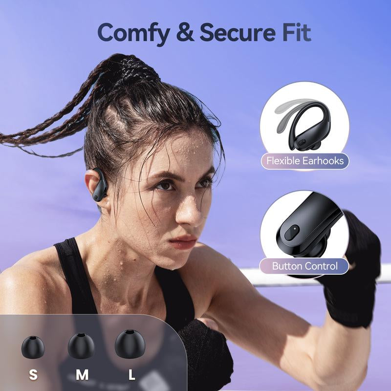 Wireless Earbuds V5.3: Over-Ear Buds with 90Hrs Playback, Wireless Charging, Waterproof Design, Sports Earhooks, Dual Power Display