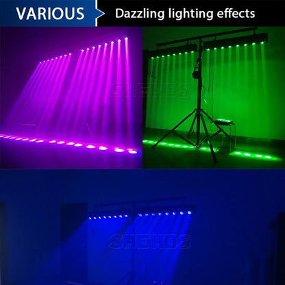 SHEHDS Moving Head Light Bar LED 8X12W RGBW 4IN1 Beam and Dazzling Effect 8° Lens Angle Stage Lihgt Bar 180 ° Tilt DMX and Sound Control DJ Lights Bar for Wedding Theater Church Disco Ball