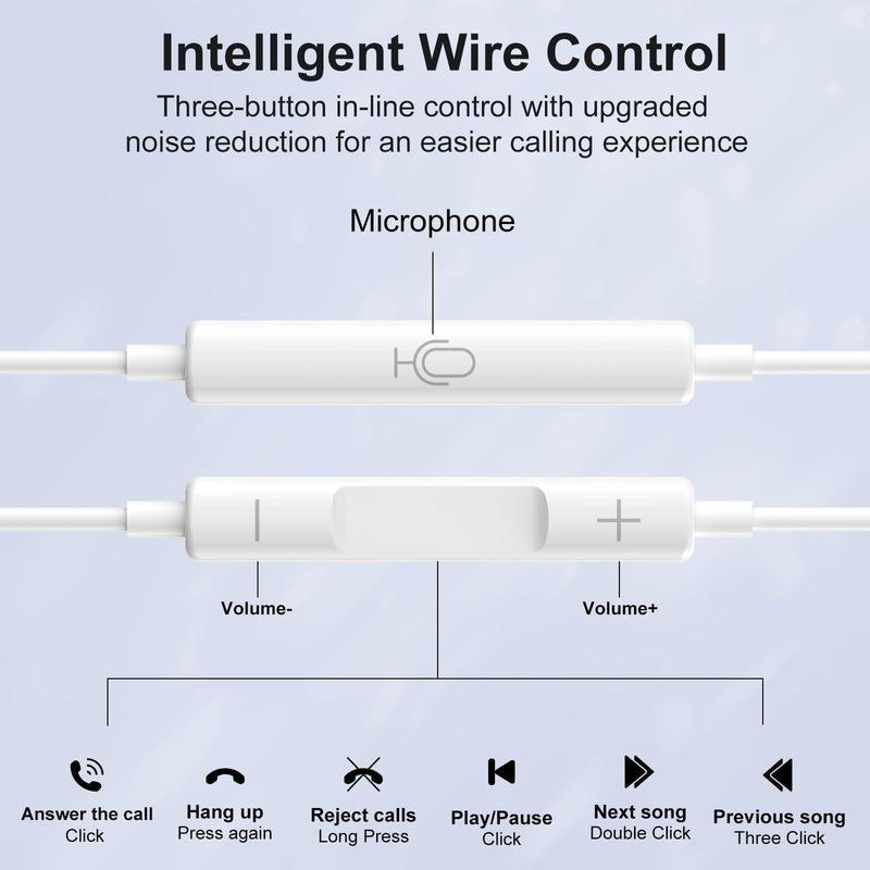 Earbuds, Wired Earphones (Built-In Microphone & Volume Control) Noise Canceling Isolating Headphones for Iphone 14/13/12/11/SE/X/XR/XS/8/7 Audio Button Connector Headset