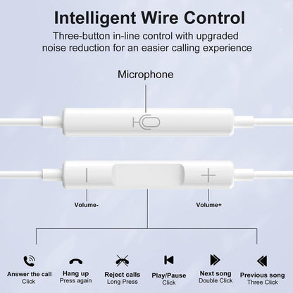 Earbuds, Wired Earphones (Built-In Microphone & Volume Control) Noise Canceling Isolating Headphones for Iphone 14/13/12/11/SE/X/XR/XS/8/7 Audio Button Connector Headset