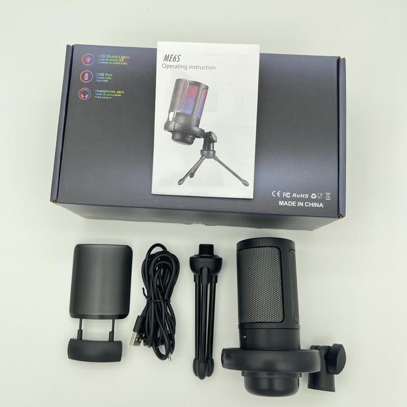 USB Microphones for Fall, USB Gaming Mic with Anti-Vibration Mount, Mini Mic with RGB Light & Pop Filter, Plug & Play Noise Cancellation Condenser Mic for Streaming & Podcasting, Condenser Microphone, Streaming Microphone, Podcast Microphone