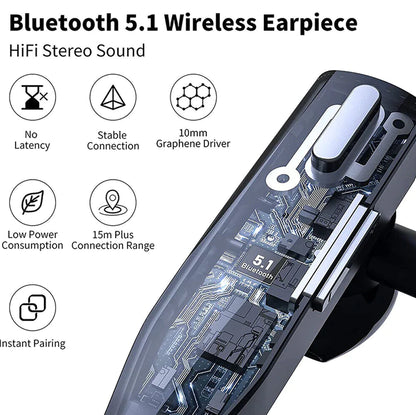 Trucker Wireless Headset Bluetooth 5.1 Earpiece Dual Mic Earbud Noise Cancelling