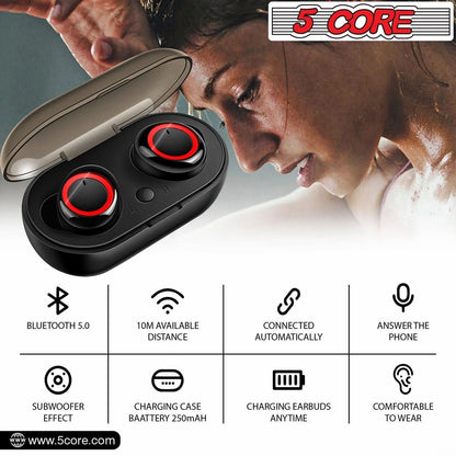 5 Core Wireless Ear Buds Mini Bluetooth Earbud Noise Cancelling Headphones Wire Less